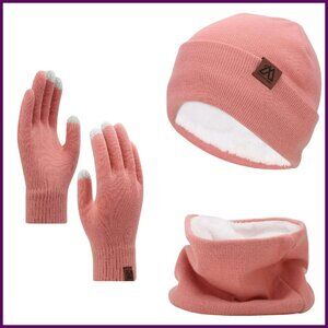 Fleece-Lined Winter Beanie Scarf Gloves Set Touch Screen Unisex